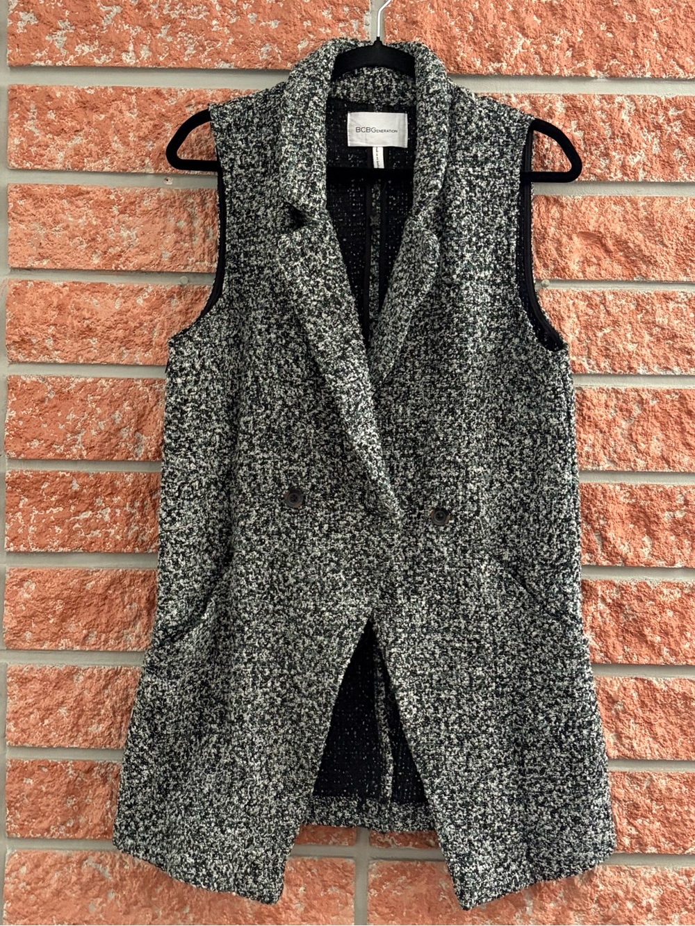 BCBGeneration Black & White Sleeveless Bouclé Blazer Vest